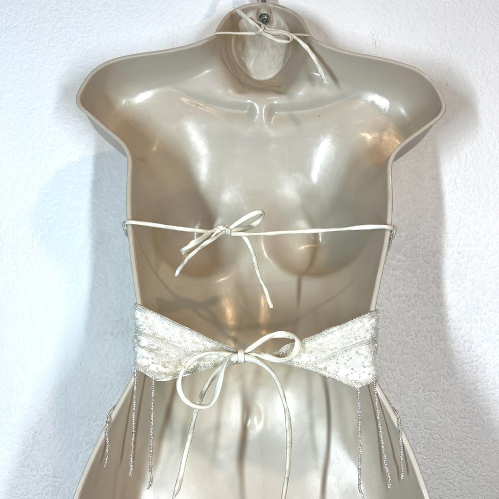 Vintage Beaded Butterfly Top Crop Open Back Festival White Boho Summer - Picture 4 of 11